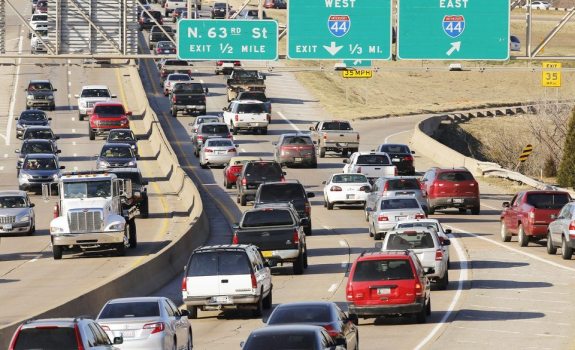 Traffic heads north on I-235 during rush hour at the intersection of I-235 and I-44 Wednesday, March 13, 2013. Photo looking north. Photo by Doug Hoke, The Oklahoman